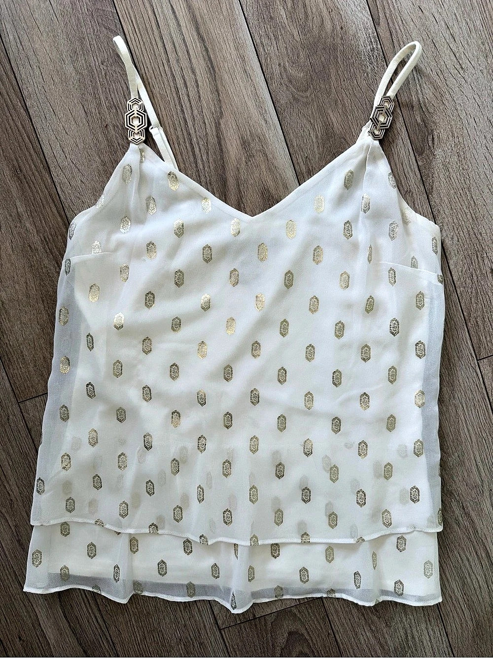 White House Black Market Printed Camisole in White Size XS Like New